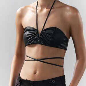 NWT ZARA FAUX LEATHER STRAPPY TOP BLACK